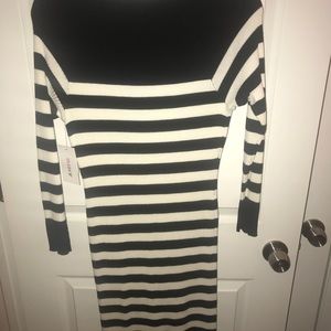 Black and white ribbed dress.